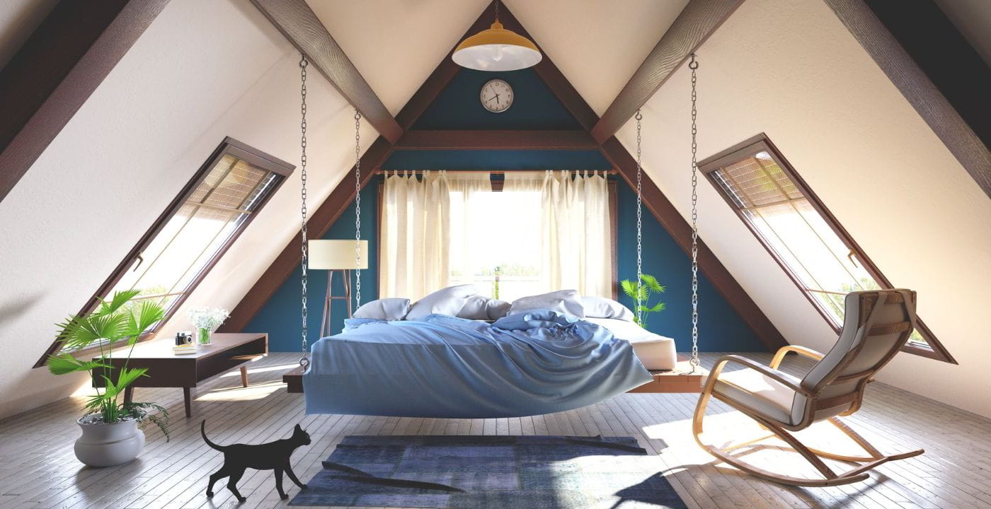 hanging bed in a loft